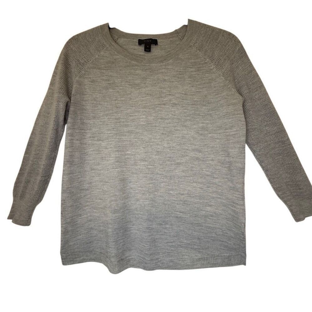 J. Crew Gray Merino Wool Three Quarter Sleeve Sweater Sz S Preppy, Lt Academia
